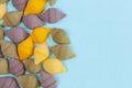 Conchiglie Rigate pasta shells on light blue background. Royalty Free Stock Photo