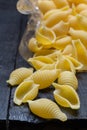 Conchiglione noodle on dark rustic wood Royalty Free Stock Photo