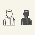 Concierge line and solid icon. Hotel porter symbol, outline style pictogram on beige background. Bellboy in uniform sign Royalty Free Stock Photo