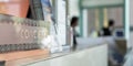 Concierge service counter of hotel, restaurant or apartment`s front desk in luxury reception hall in Thailand with staff working Royalty Free Stock Photo