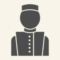 Concierge solid icon. Hotel porter symbol, glyph style pictogram on beige background. Bellboy in uniform sign for mobile