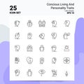 25 Concious Living And Personality Traits Icon Set. 100% Editable EPS 10 Files. Business Logo Concept Ideas Line icon design