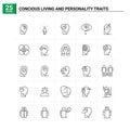 25 Concious Living And Personality Traits icon set. vector background