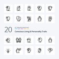 20 Concious Living And Personality Traits Line icon Pack like man autism people unlock lock