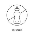 This concise line vector icon features a crossed-out mustard symbol, serving as a visual warning for individuals with