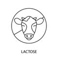 This concise line vector icon signifies lactose allergens with a no lactose symbol. It serves as a visual warning for