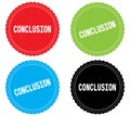 CONCLUSION text, on round wavy border stamp badge.