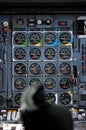 Concorde cockpit and Instrument panel of the British Airways Concorde supersonic jet at Intrepid Sea, Air and Space Museum. Royalty Free Stock Photo