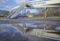 Concorde, reflected in a large puddle at Brooklands museum, Weybridge, Surrey.