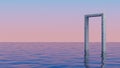 Concrete arch floating on the ocean.Abstract minimal surreal background.3d rendering illustration