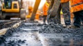 Concrete being poured onto a freshly laid foundation during construction Royalty Free Stock Photo