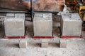 Concrete block cubes with steel bolts for concrete strength testing Royalty Free Stock Photo