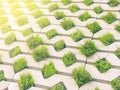 Concrete block and grass leaf pattern sidewalk Royalty Free Stock Photo