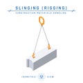 Concrete block slinging, vector in isometric style Royalty Free Stock Photo