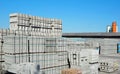 Concrete blocks stacked outside the precast concrete factory. Royalty Free Stock Photo