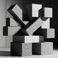 Concrete blocks of various sizes is arranged in a precarious Royalty Free Stock Photo
