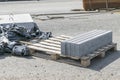 Concrete blocks on a wooden pallet. Royalty Free Stock Photo