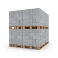 Concrete blocks on wooden pallets 3d rendering