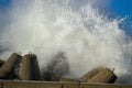 Concrete breakwater at the coast of the sea