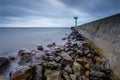 Breakwater covered with lighthouse, Jastarnia, Baltic Sea, Poland Royalty Free Stock Photo