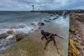 Breakwater covered with lighthouse, Jastarnia, Baltic Sea, Poland Royalty Free Stock Photo