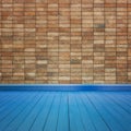 Concrete brick walls and blue wood floor for text and background Royalty Free Stock Photo