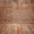 Concrete brick walls and wood floor for text and background. Royalty Free Stock Photo