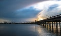 Concrete Bridge over the calm waters at dusk or dawn: Sarasota, Florida, Siesta Key Royalty Free Stock Photo