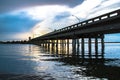 Concrete Bridge over the calm waters at dusk or dawn: Sarasota, Florida, Siesta Key Royalty Free Stock Photo