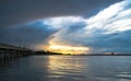 Concrete Bridge over the calm waters at dusk or dawn: Sarasota, Florida, Siesta Key Royalty Free Stock Photo