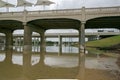 High Water in the Trinity River under the Ronald Kirk Pedestrian Bridge in Dallas Texas Royalty Free Stock Photo