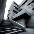 Concrete building with a minimalist, brutalist architecture style. Sharp angles and Royalty Free Stock Photo