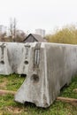 Concrete bumpers at a construction site. Chippers for traffic safety.