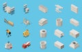 Concrete Cement Production Isometric Icon Set