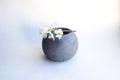 Concrete cement round shape pot. Hand made concrete planters for succulents and cacti. Empty cup isolated on white background.