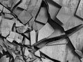 Concrete chaotic fragments of explosion destruction wall. Abstract background