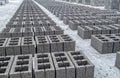 Concrete cinder blocks, building material in form of gray bricks. Use on the construction site. Royalty Free Stock Photo