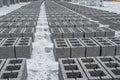 Concrete cinder blocks, building material in form of gray bricks. Use on the construction site. Royalty Free Stock Photo