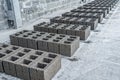 Concrete cinder blocks, building material in form of gray bricks. Use on the construction site. Royalty Free Stock Photo