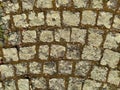 Concrete or cobble gray pavement slabs or stones for floor, wall or path. Traditional fence, court, backyard or road Royalty Free Stock Photo