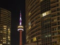 Downtown Toronto CN Tower Close-Up at Night