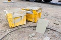 Concrete cube molds for compressive strength test of the cement mixture Royalty Free Stock Photo