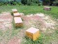 Concrete cube seat.