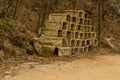 Concrete culverts stacked in rows Royalty Free Stock Photo