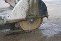 Concrete cutting machine are cutting concrete floor Royalty Free Stock Photo