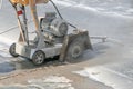 Concrete cutting machine at work Royalty Free Stock Photo