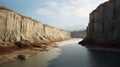 Concrete Dam: A Photorealistic Representation Of A Massive Cliff-studded River