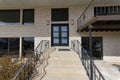 Concrete doorstep with railings of a modern traditional house