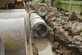 Concrete drainage construction in the street