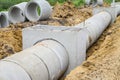 Concrete drainage pipe and manhole under construction Royalty Free Stock Photo
